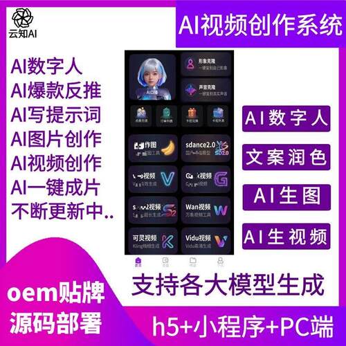 AI视频生成合成创作系统软件探店带货seedance20模型工具贴牌源码