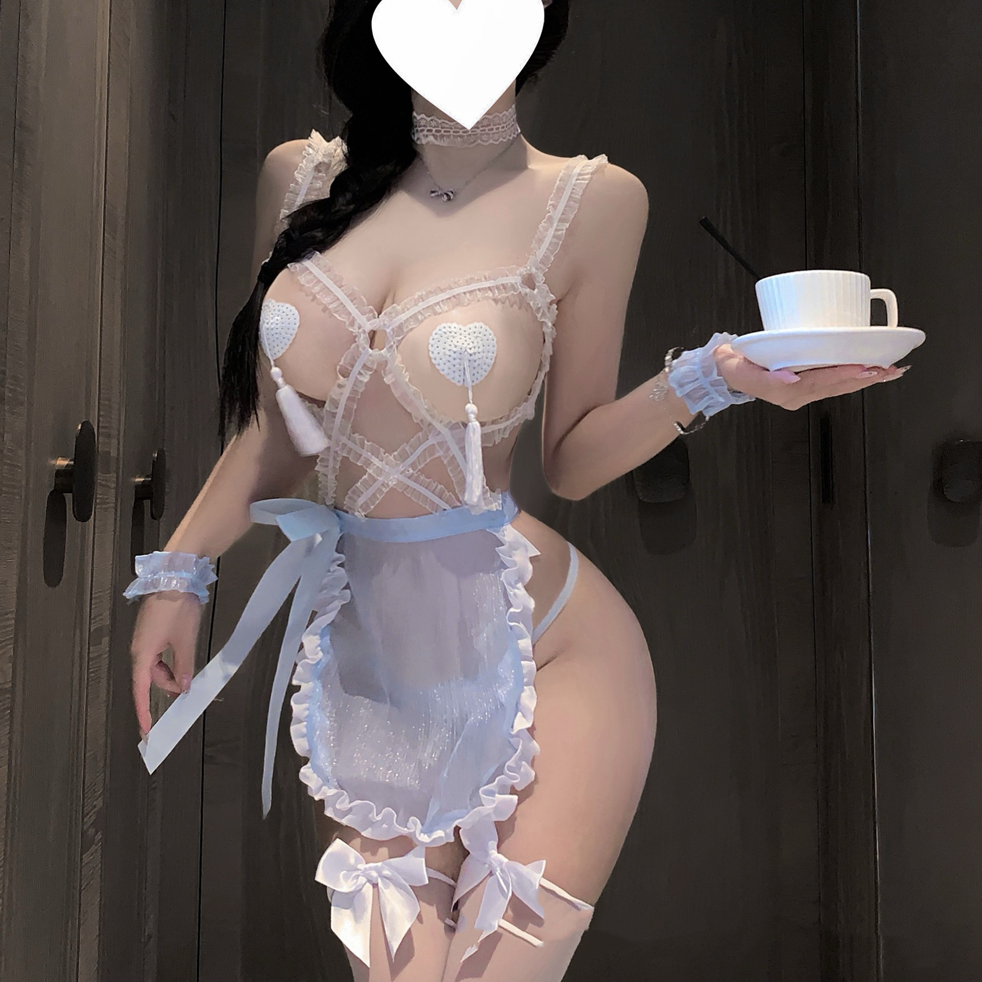 性感纯欲风蕾丝透视连体衣女可爱女仆制服气质收腰包臀裙兔女郎