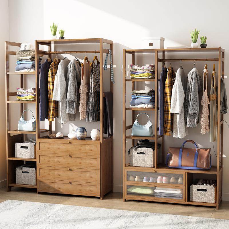 简易衣帽架实木卧室落地挂衣架柜子衣服包置物家用简约现代特价竹