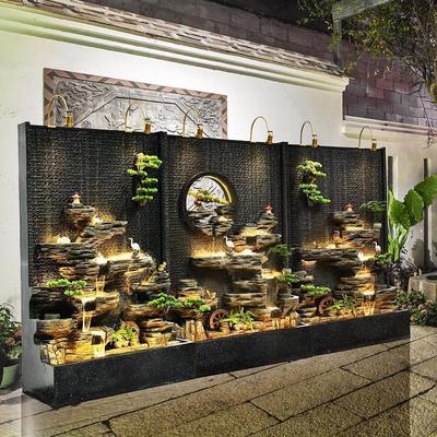 水幕墙假山流水喷泉摆件屏风田园招财大型背景墙酒店客厅玄关隔断
