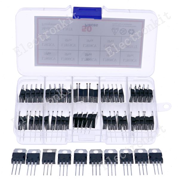 50个10种 三极管 L7805/12/15/24 /7905/LM317T 三端稳压管包盒装