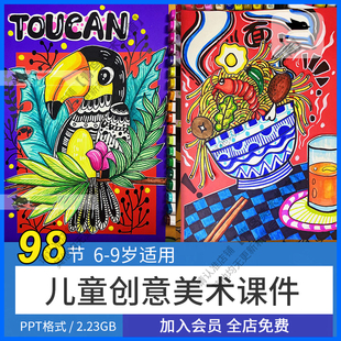 少儿童创意美术6-9岁暑假创意绘画全年培训PPT美育课件素材
