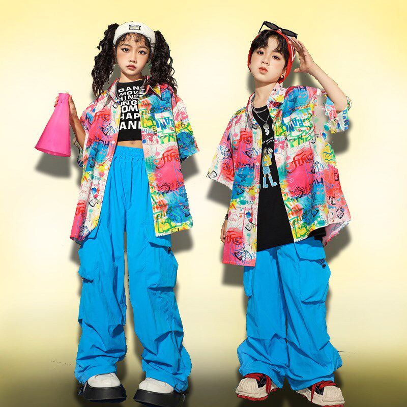 现货速发街舞潮服少儿hiphop演出服套装嘻哈男爵士舞服夏季炸街