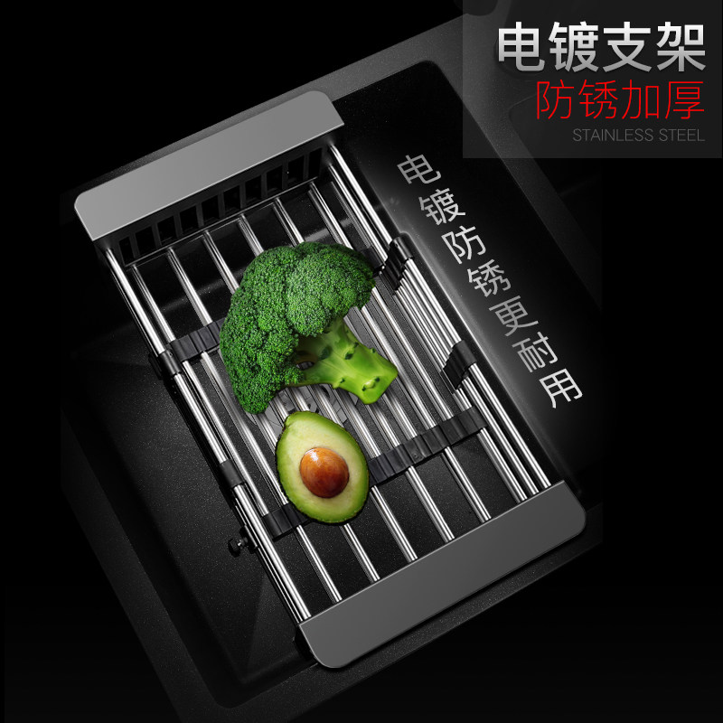 现货速发厨房黑色沥水篮不锈钢滤水篮洗菜池伸缩篮子洗碗槽沥水架