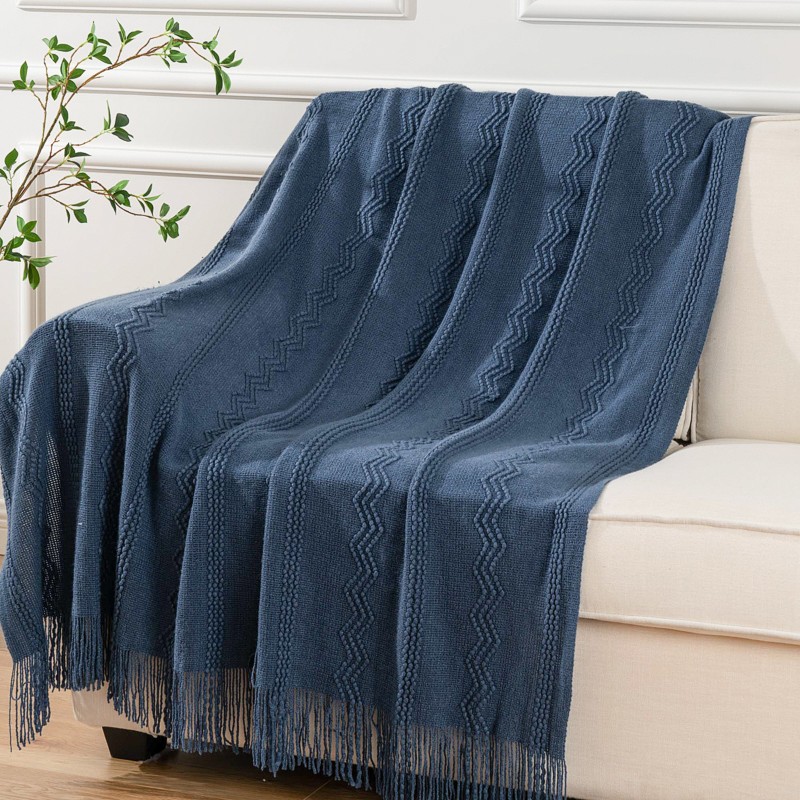 速发波浪纹毛线毯办公室盖毯发织沙针毯板样子房装饰毯民宿床尾巾