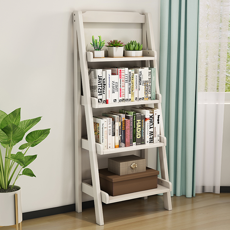 速发书架落地搁物架简约多层收纳架客厅台室卧置板梯形实木花架