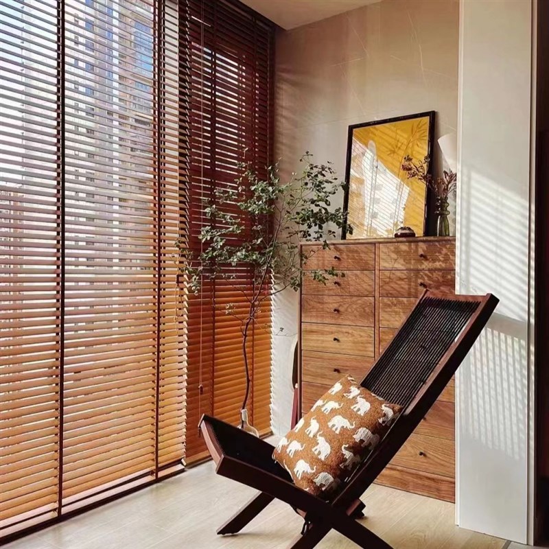 速发椴木木百叶窗帘卷帘木叶木电动全遮光帘质百叶办公室实百家用