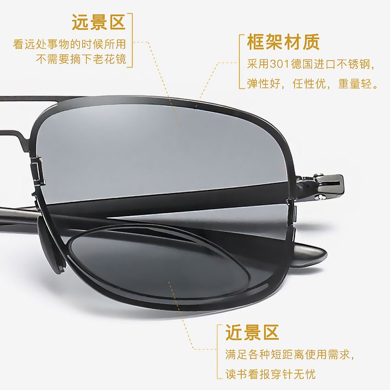 现货速发偏光变色老花镜男款远近两用一体清开车驾驶中老年老光