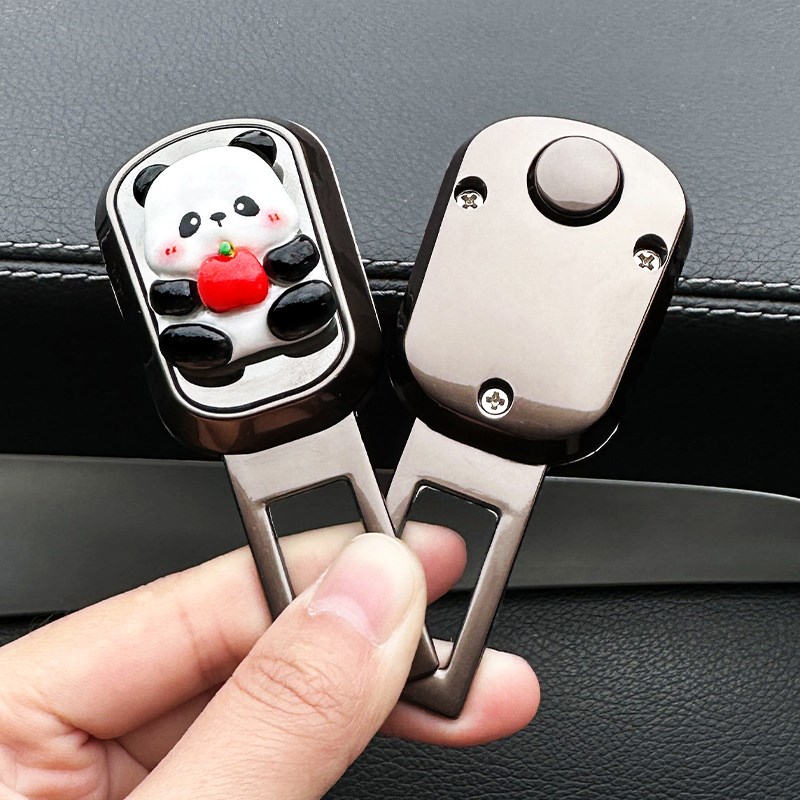 现货速发汽车安全插带卡口带延长器固定可爱熊猫高级合金接头揷片