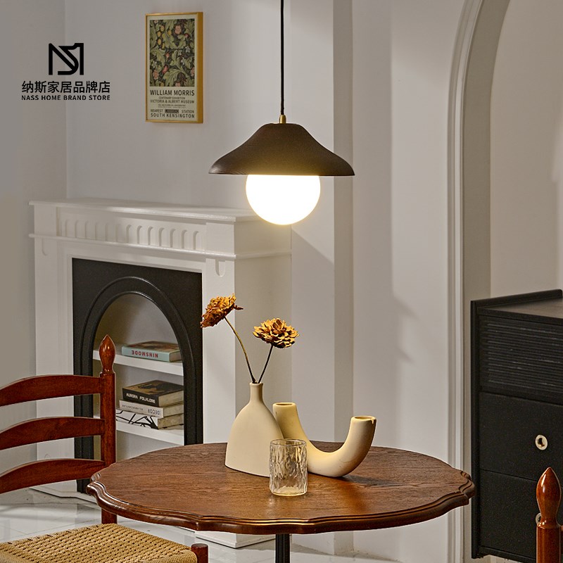 速发复古实木台头卧室小吊玻风胡桃木色吧床法式侘寂风灯璃吊灯