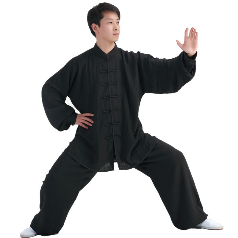 速发太极服亚麻棉春夏秋款中老年晨练练功服男太极拳武术表演服套