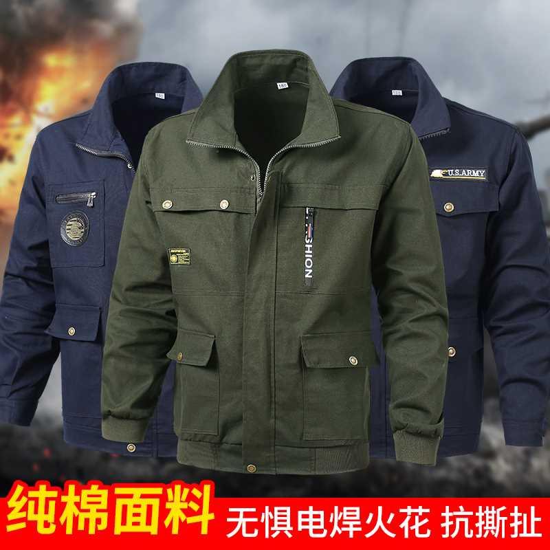 工作服上衣男纯棉耐磨电焊工防烫汽修劳保服加厚春秋夹克长袖外套