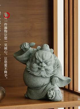 速发青砂造天师钟馗摆件创意客厅茶装桌面茶室茶道茶宠茶玩石景桌