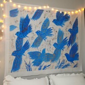 速发和平鸽挂布卧室墙高装 饰背景布宿舍感术壁级艺蓝色飞鸟画