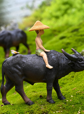 速发微景观小牛摆件桌面客厅玄关装饰摆设仿真水牛园艺布景树脂工