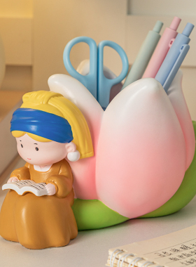 速发创意可生戴珍珠耳环少笔筒摆件办实桌面公用装饰送爱生日礼物