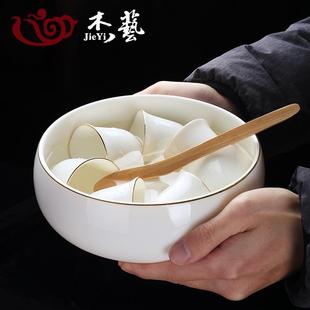 功夫洗茶具盆茶渣缸 羊脂玉茶洗大号笔洗水盂洗茶杯碗白瓷家用中式