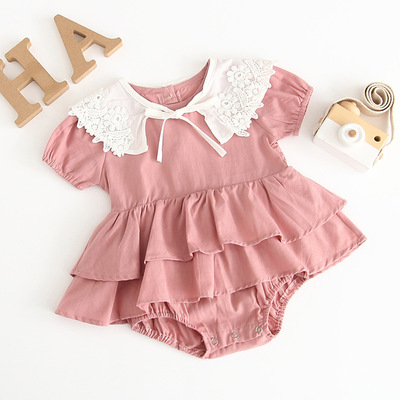 速发Clearance Pink cm Beige - Baby Girls Shortsleeve Romper