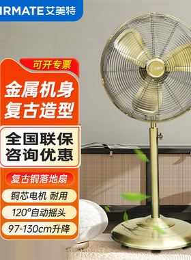艾美特电风扇家用床头扇复古怀旧仿古16寸金属落地扇FP4022S