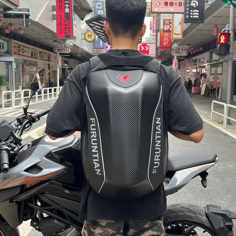 极速机车骑士摩旅碳纤纹机车w骑行双肩旅行安全帽全盔包防水硬壳
