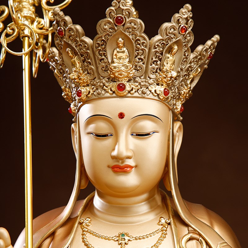 极速全铜彩绘地藏王铜佛像佛x堂供奉娑婆三圣雕像摆件坐莲地藏王