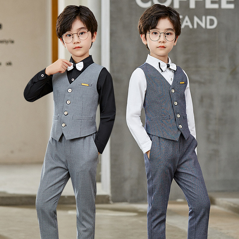 极速儿童马甲套装春秋新款男童礼服三件套男孩演出摄影.走秀表演