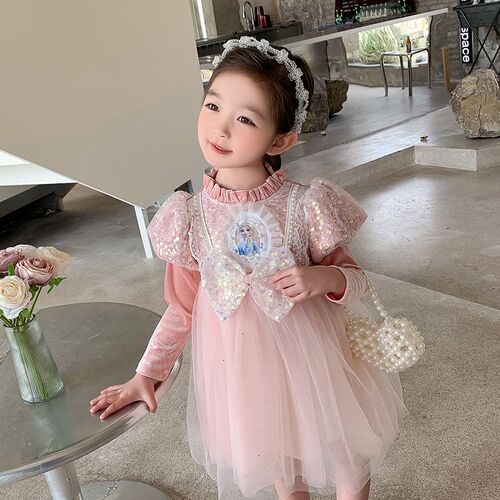 新品爱莎公主裙女.童连衣裙春秋2023新款洋O气儿.童艾莎裙子宝宝