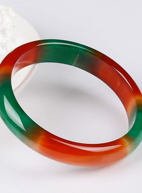 极速红玛瑙手镯俏色红绿玉髓镯子B饰品女送女性礼物玉石玉器玉镯5