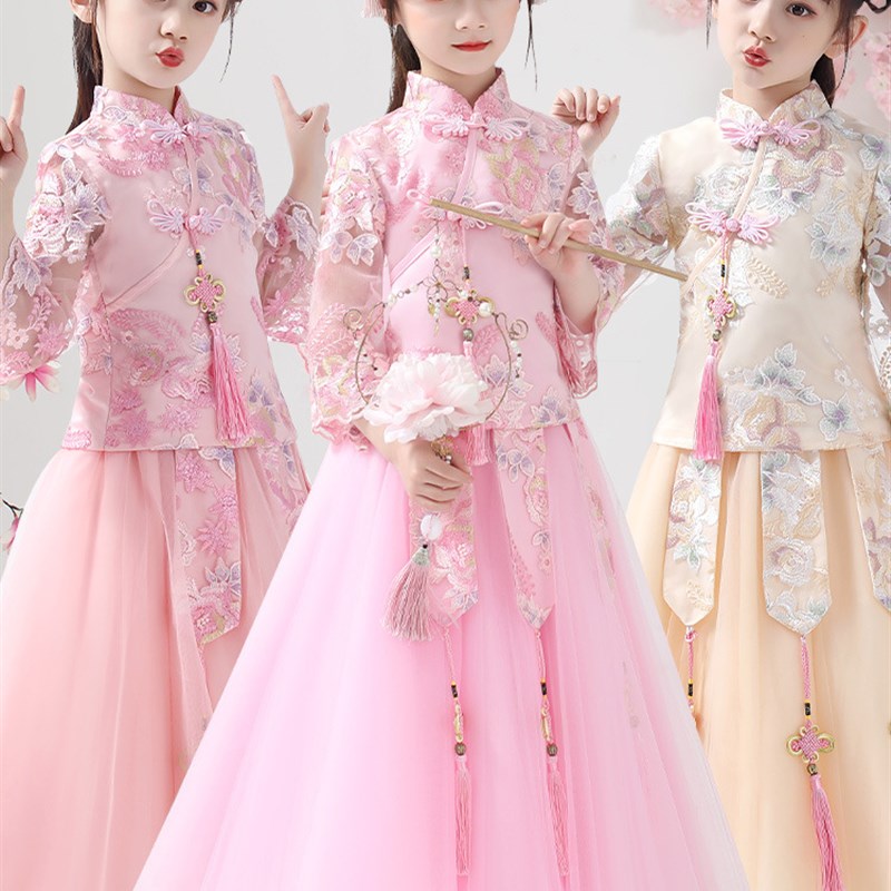 极速女童汉服春装2023新款春季唐装中国风古风儿童装Y旗袍女孩古
