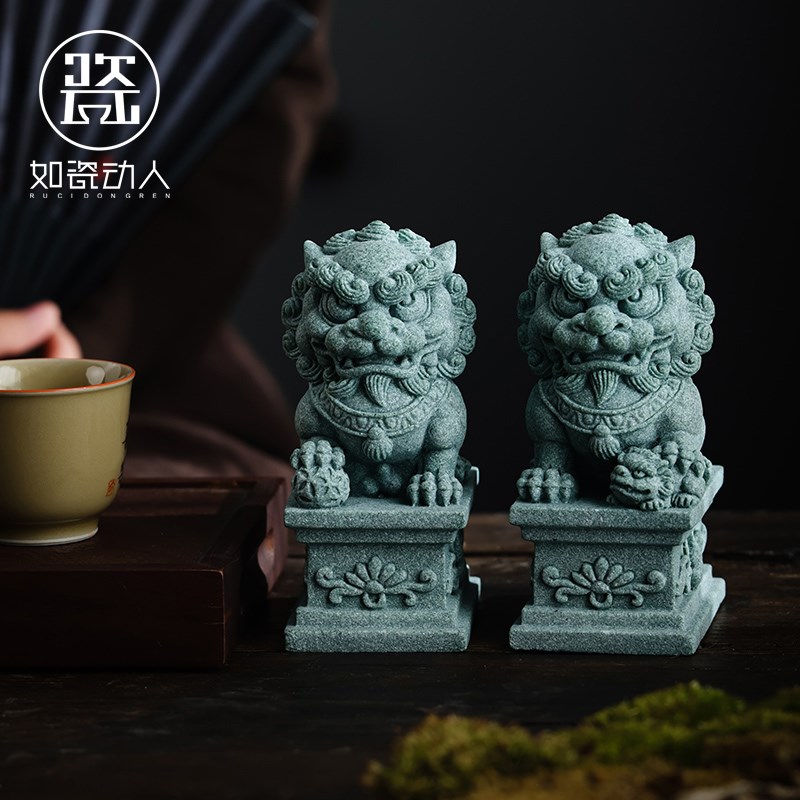 极速2025石狮子m茶宠一对摆件物件门口玄关办公桌客厅店里工位桌