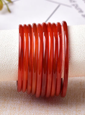 极速廷艳天然冰种红玛瑙叮当镯复古E细圆条首饰水晶红玉髓细手镯