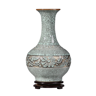 新品景德镇陶f瓷器花瓶手工雕刻复古做旧瓷瓶子赏瓶古典客厅装饰