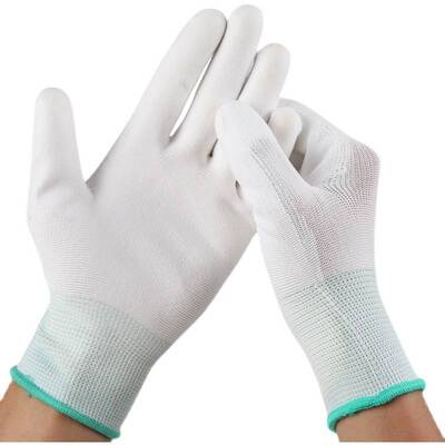 极速36双薄款白色尼龙PtU涂指涂掌手套劳保耐磨防静电无尘透气浸