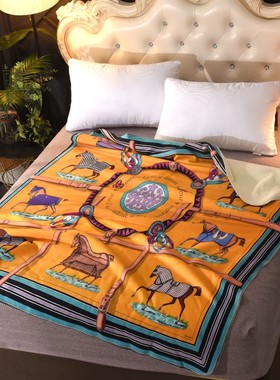 极速欧式轻奢橙色骏马床s上沙发盖毯毛毯 冬季加厚保暖超柔羊羔绒