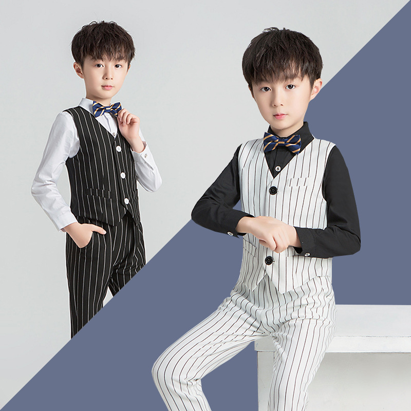 极速2023童装礼服秋款男童条纹马甲J三件套儿童钢琴主持演出服