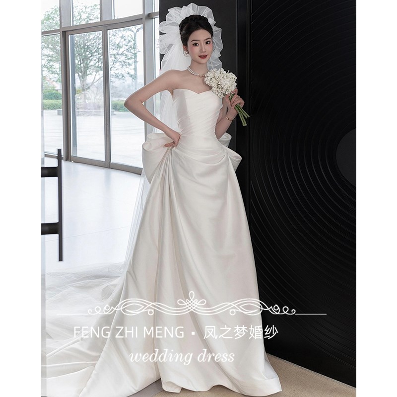 速发鱼尾主婚纱礼服裙小个子复古订婚出门纱抹胸法式轻晨袍女新娘