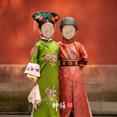 儿童清宫古装故宫拍照服装清朝格格阿哥演出服P双宝情侣装满族旗