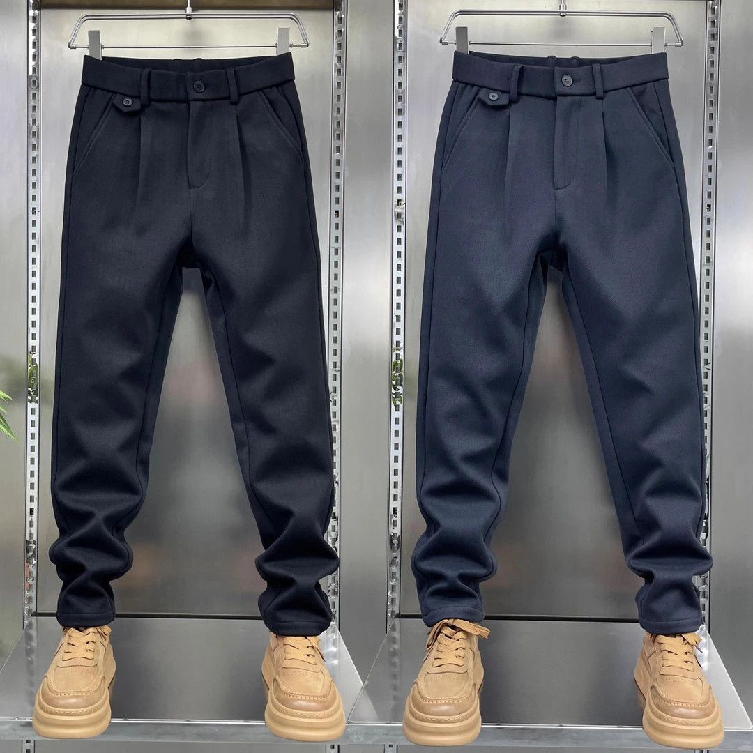 2025冬季新品高奢加厚防风保暖时尚休闲毛呢通勤商务男款西裤休闲