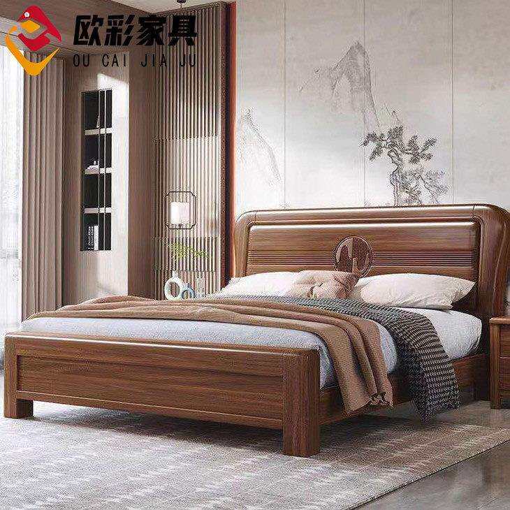 胡桃木实木床新中式高档紫金檀1.8m双人床家用气压高箱储物大婚床