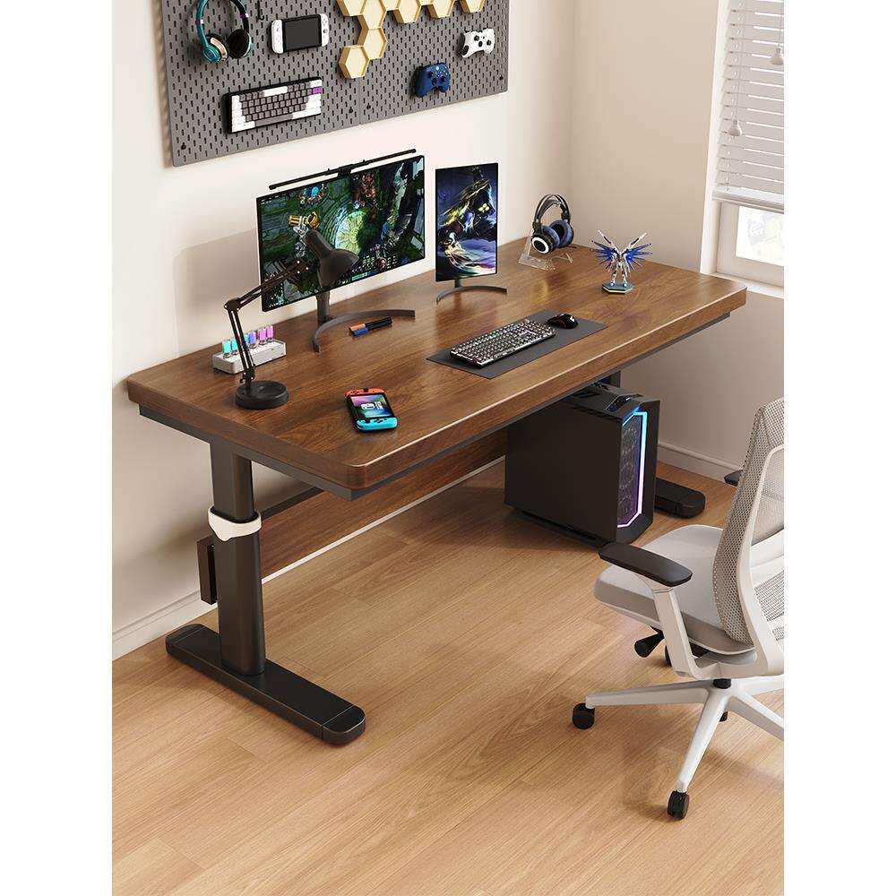 升降电脑桌实木台式桌子卧室家用可升降简约双人办公学习桌电竞桌