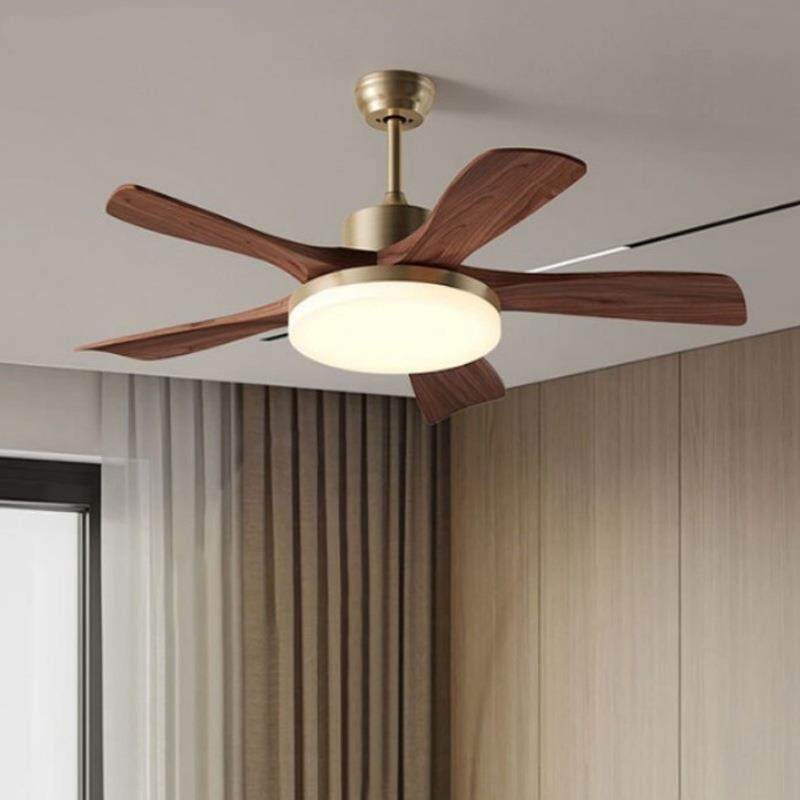 风扇灯胡桃木色吊扇灯北欧客厅灯卧室灯餐厅新中式古铜色实木静音