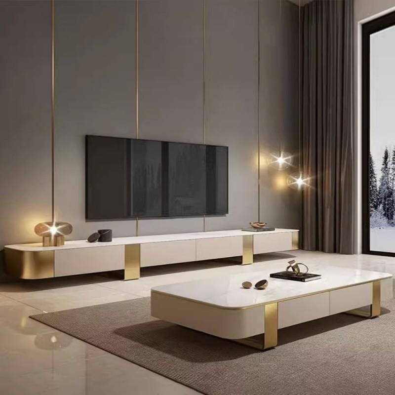 意式轻奢岩板茶几电视柜组合港式高端实木中小户型客厅储物家具