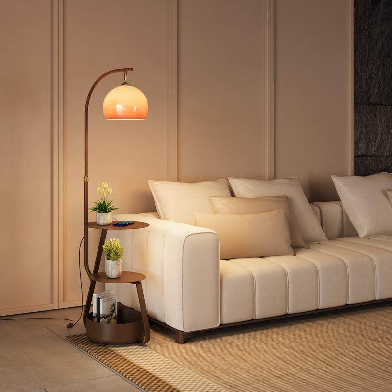 客厅沙发旁卧室床头灯简约大气带置物架氛围立式台灯中古风落地灯
