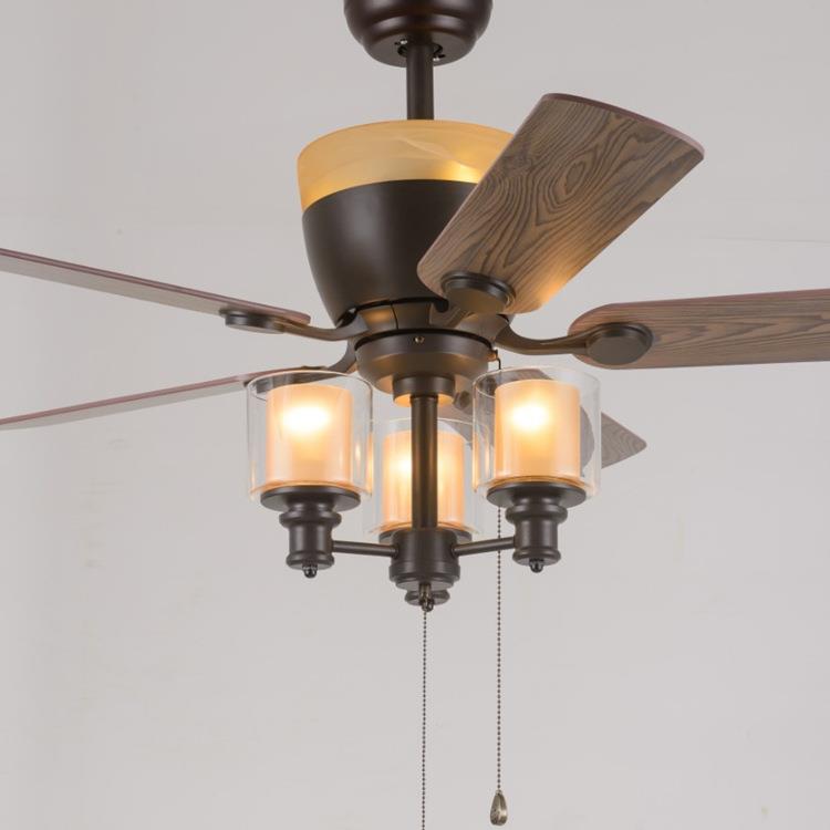 风扇灯复古美式客厅餐厅电扇吊灯优质木叶吊扇灯餐厅led