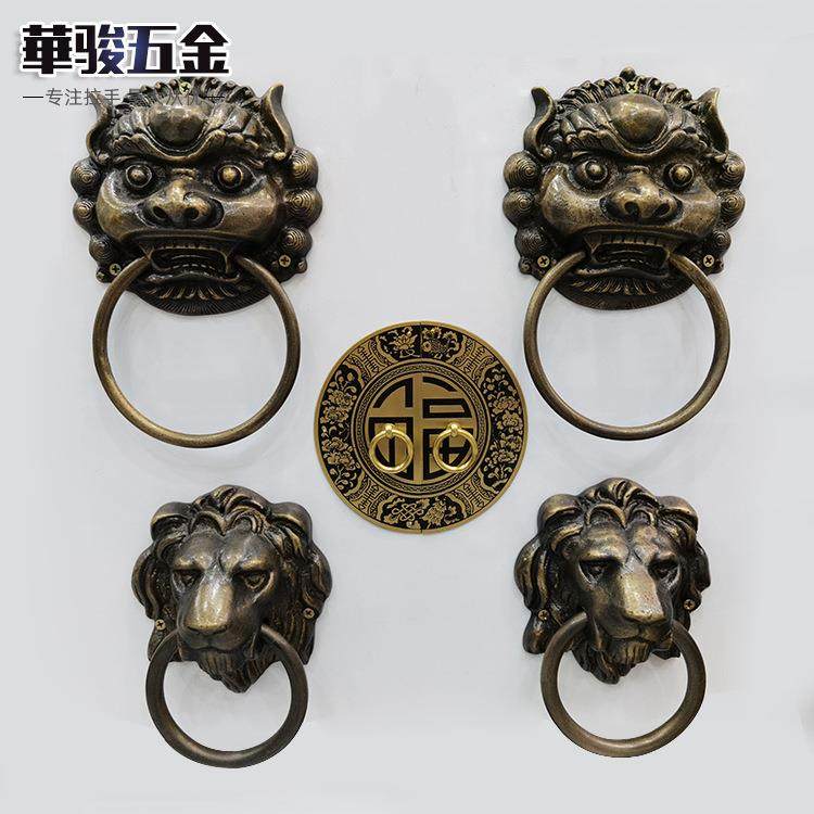 铜仿古铜铜兽头门环狮子头虎头拉手麒麟大门把手老式木门拉环