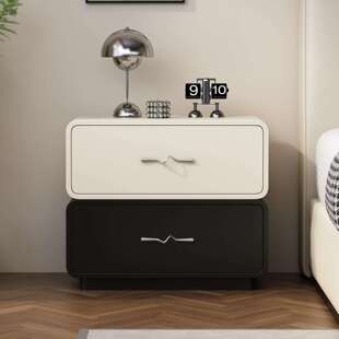 意式极简实木烤漆床头柜家用卧室小型轻奢高级感撞色奶油风床边柜