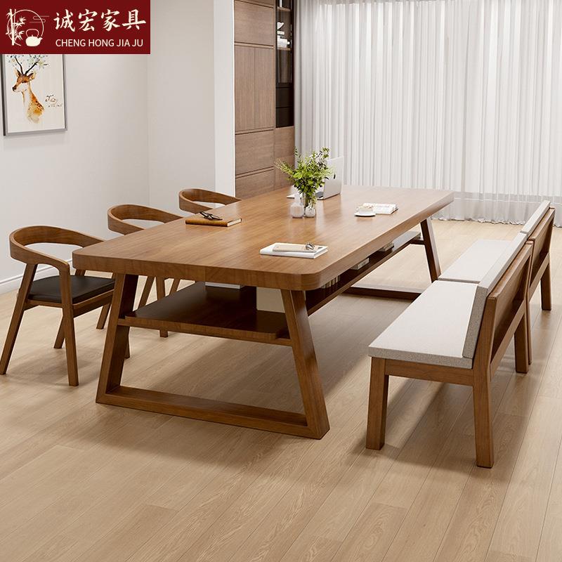 诚宏北欧学生家用学习桌客厅双层实木办公桌椅组合书房书桌写字桌