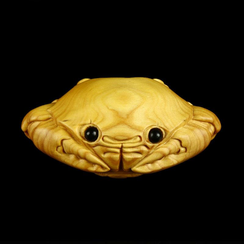 工艺品招财实木小叶黄杨木雕雕刻螃蟹八方来财文玩男士随身手把件