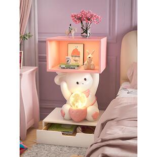 创意儿童床头柜边几女孩卧室替代品落地粉色卡通柜子可爱奶油边柜