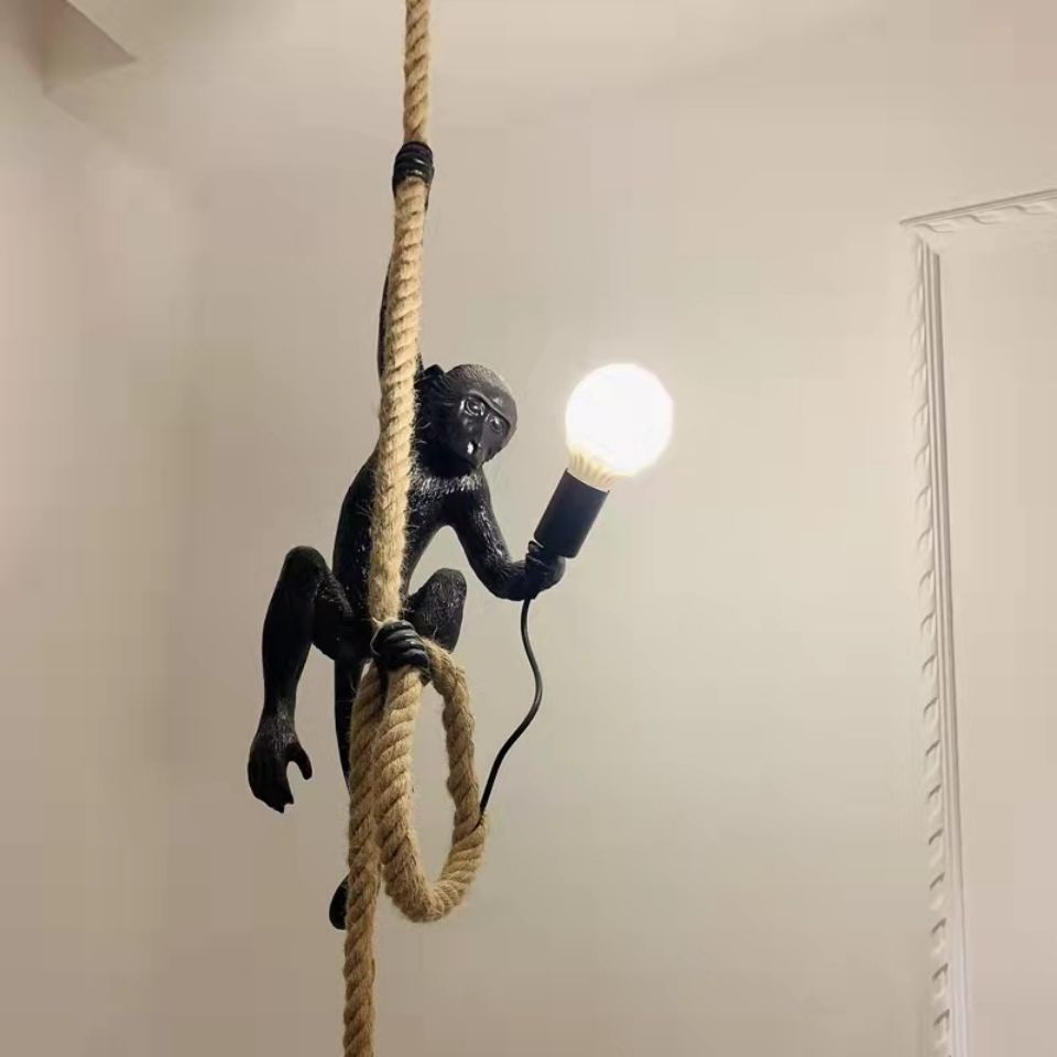 北欧树脂麻绳猴子壁灯儿童房酒吧餐厅走廊店面装饰灯动物猴子吊灯